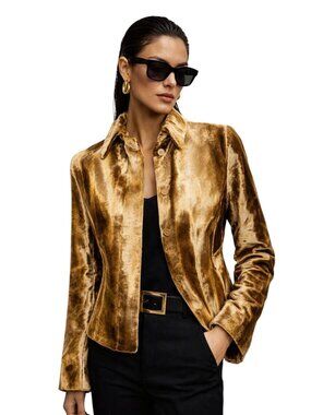 Worth Copper Velvet Blazer Short Statement Jacket Elegant Women 6 Classic Formal